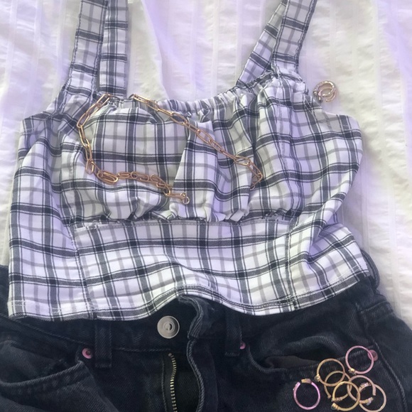 cropped black and white checked top - Picture 2 of 2